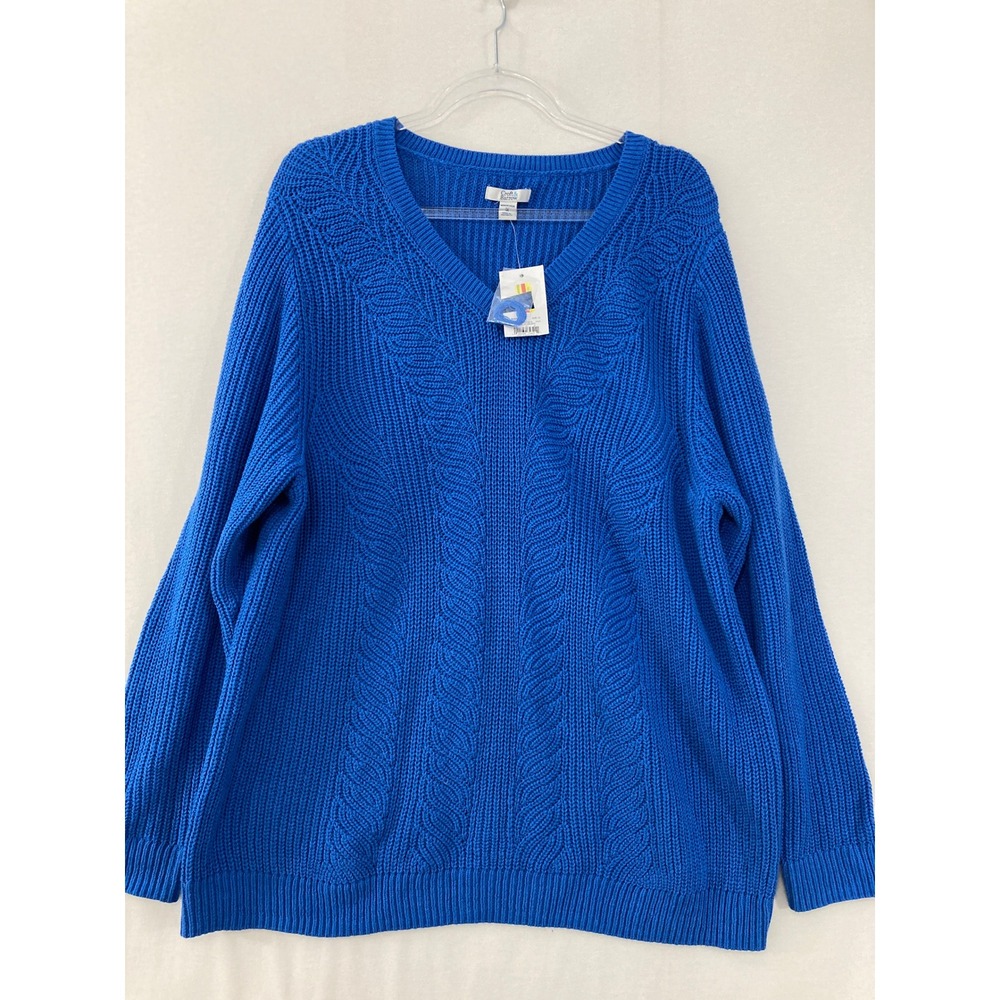 New Croft‎ & Barrow Sweater 1X Cable Knit V-Neck Pullover Long Sleeve Relaxed